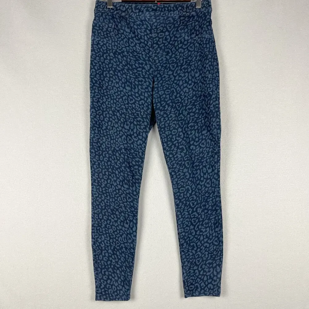 Spanx Leopard Jean-ish Leggings‎ Denim Pant Womens Large Blue Stretchy Pull On